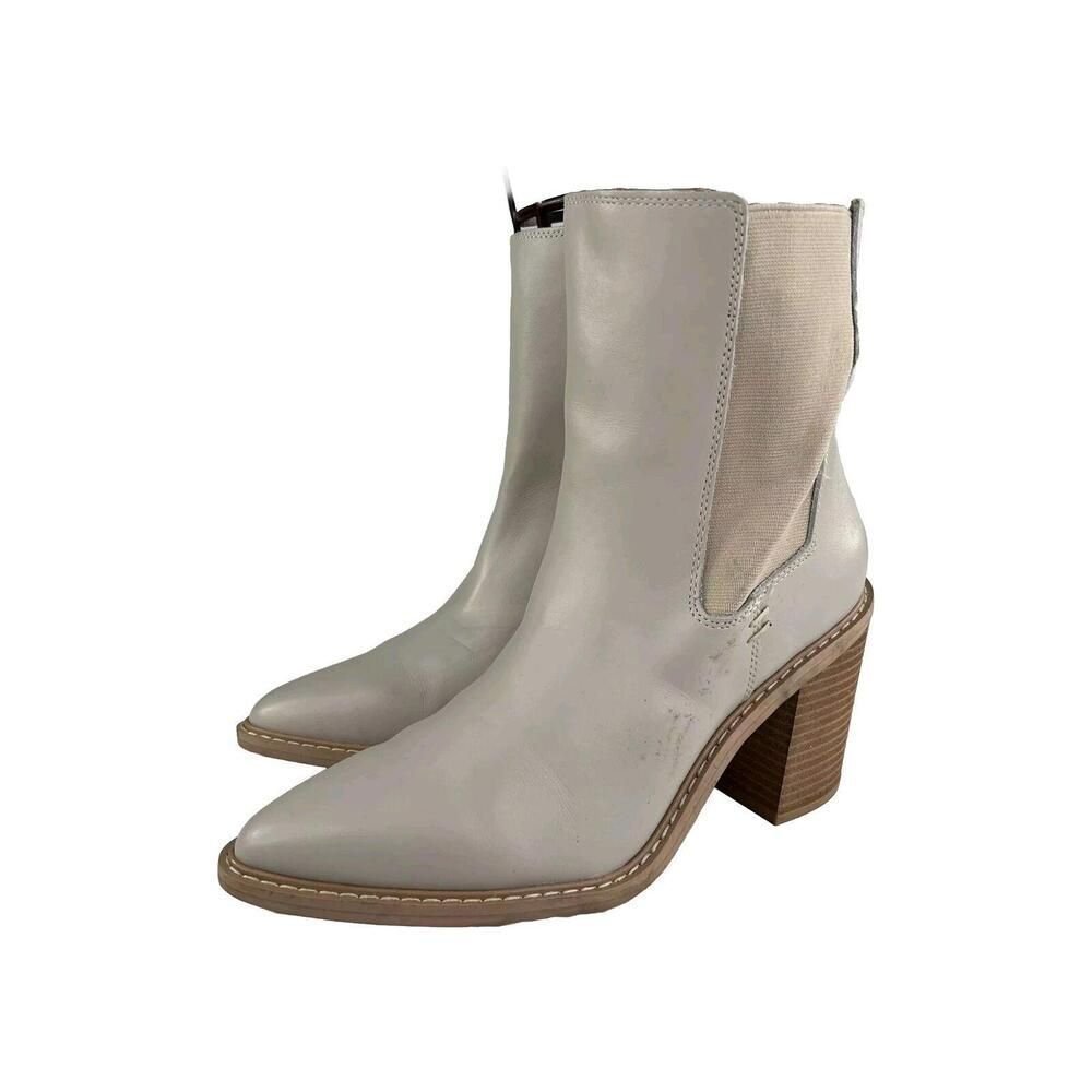 Crown Vintage Pimmy Bootie Women's US 8.5 M Beige Leather Heels Chelsea Boots